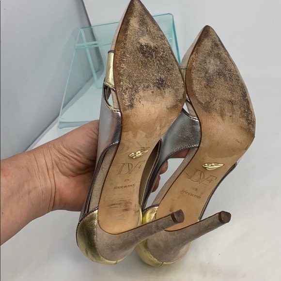 DVF Sz 8 Diane von Furstenberg Gold Silver Leather Pumps - Picture 9 of 10